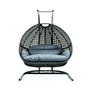 Charcoal blue finish wicker hanging double egg swing chair by Leisure Mod additional picture 2