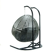 Charcoal blue finish wicker hanging double egg swing chair by Leisure Mod additional picture 3