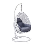 Charcoal blue cushion and white wicker hanging egg swing chair by Leisure Mod additional picture 2
