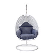 Charcoal blue cushion and white wicker hanging egg swing chair by Leisure Mod additional picture 3