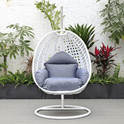 Charcoal blue cushion and white wicker hanging egg swing chair by Leisure Mod additional picture 4