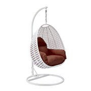 Cherry cushion and white wicker hanging egg swing chair by Leisure Mod additional picture 2