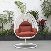 Cherry cushion and white wicker hanging egg swing chair by Leisure Mod additional picture 4