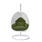 Dark green cushion and white wicker hanging egg swing chair by Leisure Mod additional picture 2
