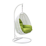 Light green cushion and white wicker hanging egg swing chair by Leisure Mod additional picture 2