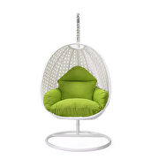 Light green cushion and white wicker hanging egg swing chair by Leisure Mod additional picture 3
