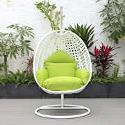 Light green cushion and white wicker hanging egg swing chair by Leisure Mod additional picture 4