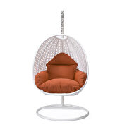 Orange cushion and white wicker hanging egg swing chair by Leisure Mod additional picture 2