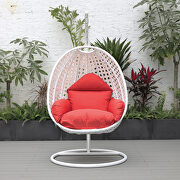 Red cushion and white wicker hanging egg swing chairv by Leisure Mod additional picture 4