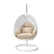 Taupe cushion and white wicker hanging egg swing chair by Leisure Mod additional picture 3