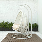 Beige wicker hanging double seater egg swing modern chair by Leisure Mod additional picture 4