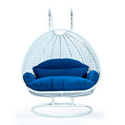 Blue wicker hanging double seater egg swing modern chair by Leisure Mod additional picture 2