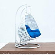 Blue wicker hanging double seater egg swing modern chair by Leisure Mod additional picture 3