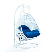 Blue wicker hanging double seater egg swing modern chair by Leisure Mod additional picture 4