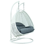 Charcoal blue wicker hanging double seater egg swing modern chair by Leisure Mod additional picture 2