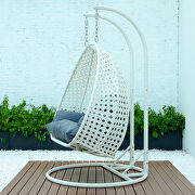 Charcoal blue wicker hanging double seater egg swing modern chair by Leisure Mod additional picture 3