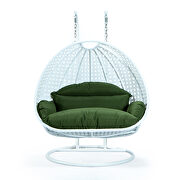Dark green wicker hanging double seater egg swing modern chair by Leisure Mod additional picture 2