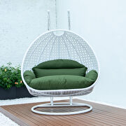 Dark green wicker hanging double seater egg swing modern chair by Leisure Mod additional picture 3