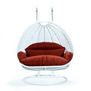 Dark orange wicker hanging double seater egg swing modern chair by Leisure Mod additional picture 2