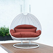 Dark orange wicker hanging double seater egg swing modern chair by Leisure Mod additional picture 3