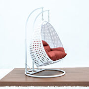 Dark orange wicker hanging double seater egg swing modern chair by Leisure Mod additional picture 4