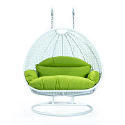Light green wicker hanging double seater egg swing modern chair by Leisure Mod additional picture 2