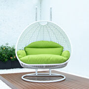 Light green wicker hanging double seater egg swing modern chair by Leisure Mod additional picture 3