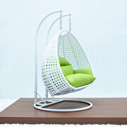 Light green wicker hanging double seater egg swing modern chair by Leisure Mod additional picture 4