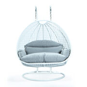 Light gray wicker hanging double seater egg swing modern chair by Leisure Mod additional picture 2