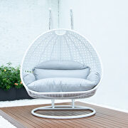 Light gray wicker hanging double seater egg swing modern chair by Leisure Mod additional picture 3