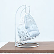 Light gray wicker hanging double seater egg swing modern chair by Leisure Mod additional picture 4