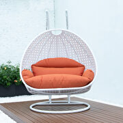 Orange wicker hanging double seater egg swing modern chair by Leisure Mod additional picture 3