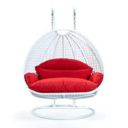 Red wicker hanging double seater egg swing modern chair by Leisure Mod additional picture 2