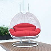 Red wicker hanging double seater egg swing modern chair by Leisure Mod additional picture 3
