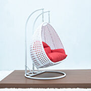 Red wicker hanging double seater egg swing modern chair by Leisure Mod additional picture 4