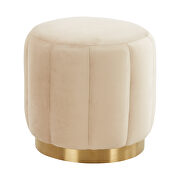 Beige velvet upholstery modern round ottoman by Leisure Mod additional picture 2