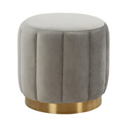 Light gray velvet upholstery modern round ottoman by Leisure Mod additional picture 2