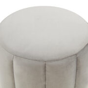 Light gray velvet upholstery modern round ottoman by Leisure Mod additional picture 3