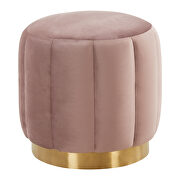 Pink velvet upholstery modern round ottoman by Leisure Mod additional picture 2