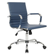 Navy blue leatherette and steel frame swivel office chair by Leisure Mod additional picture 2