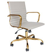 Tan leatherette seat and back swivel office chair by Leisure Mod additional picture 2