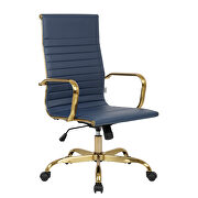 Navy blue faux leather seat and back swivel lift office chair by Leisure Mod additional picture 2