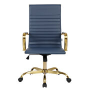 Navy blue faux leather seat and back swivel lift office chair by Leisure Mod additional picture 3