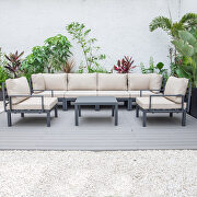 7-piece aluminum patio conversation set with coffee table and beige cushions by Leisure Mod additional picture 3