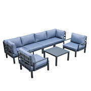 7-piece aluminum patio conversation set with coffee table and charcoal blue cushions by Leisure Mod additional picture 2