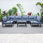 7-piece aluminum patio conversation set with coffee table and charcoal blue cushions by Leisure Mod additional picture 3
