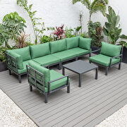7-piece aluminum patio conversation set with coffee table and green cushions by Leisure Mod additional picture 3