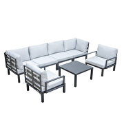 7-piece aluminum patio conversation set with coffee table and light gray cushions by Leisure Mod additional picture 2
