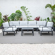 7-piece aluminum patio conversation set with coffee table and light gray cushions by Leisure Mod additional picture 3