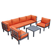 7-piece aluminum patio conversation set with coffee table and orange cushions by Leisure Mod additional picture 2